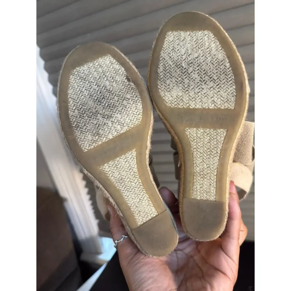 Lauren Ralph Lauren Erica Espadrille Wedge Sandals Natural Linen 7.5B